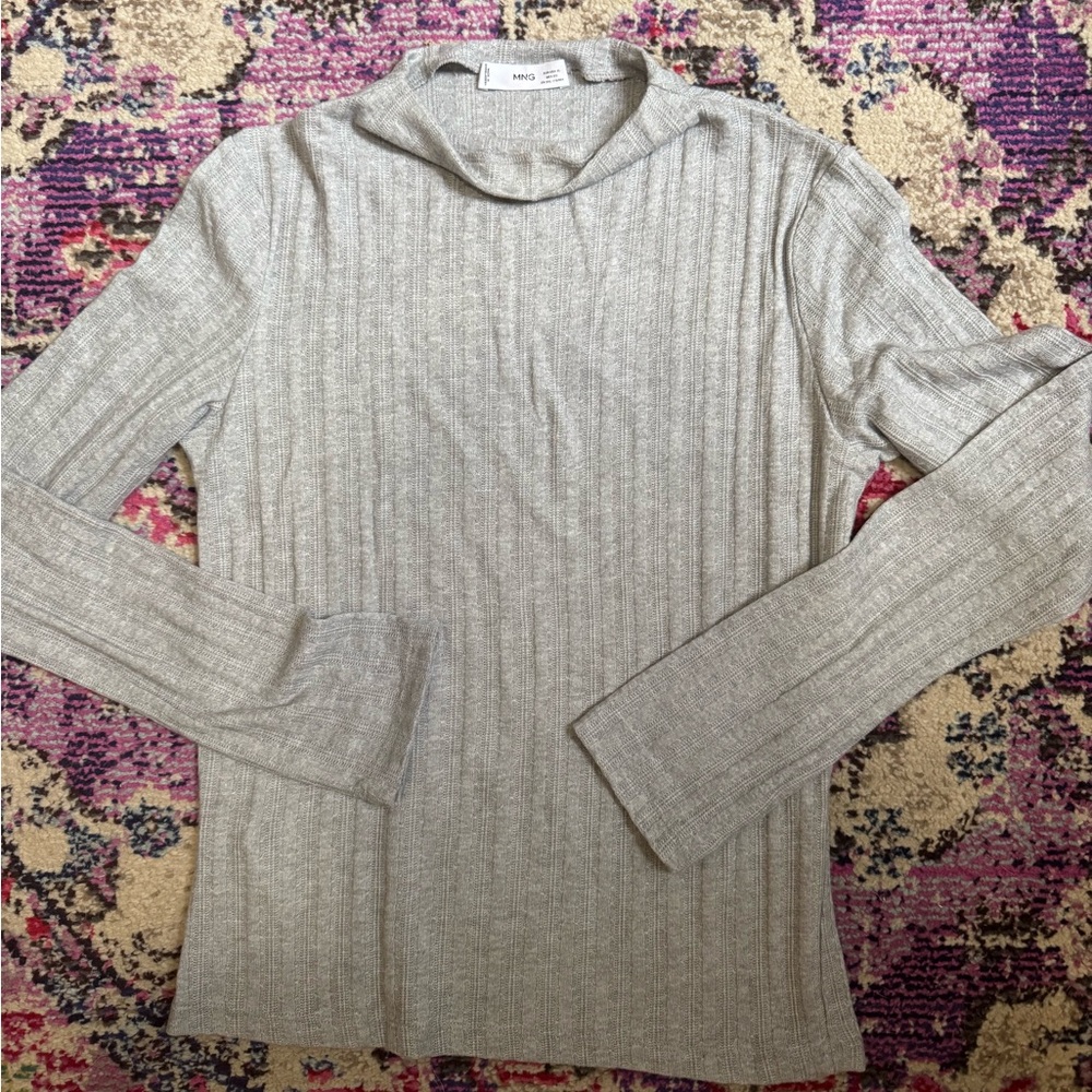 Mango Gray Cowl Neck Sweater with Ribbed Texture
